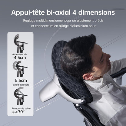 Ergonomischer Bürostuhl mit 3-Zonen-Lendenwirbelstütze, 4D-Kopfstütze, Schwarz
