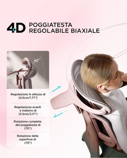 Hbada E3 Pro Ergonomischer Bürostuhl mit 3-Zonen Lendenwirbelstütze, 4D Kopfstütze, 3D-Armlehnen, Fußstütze, Rosa