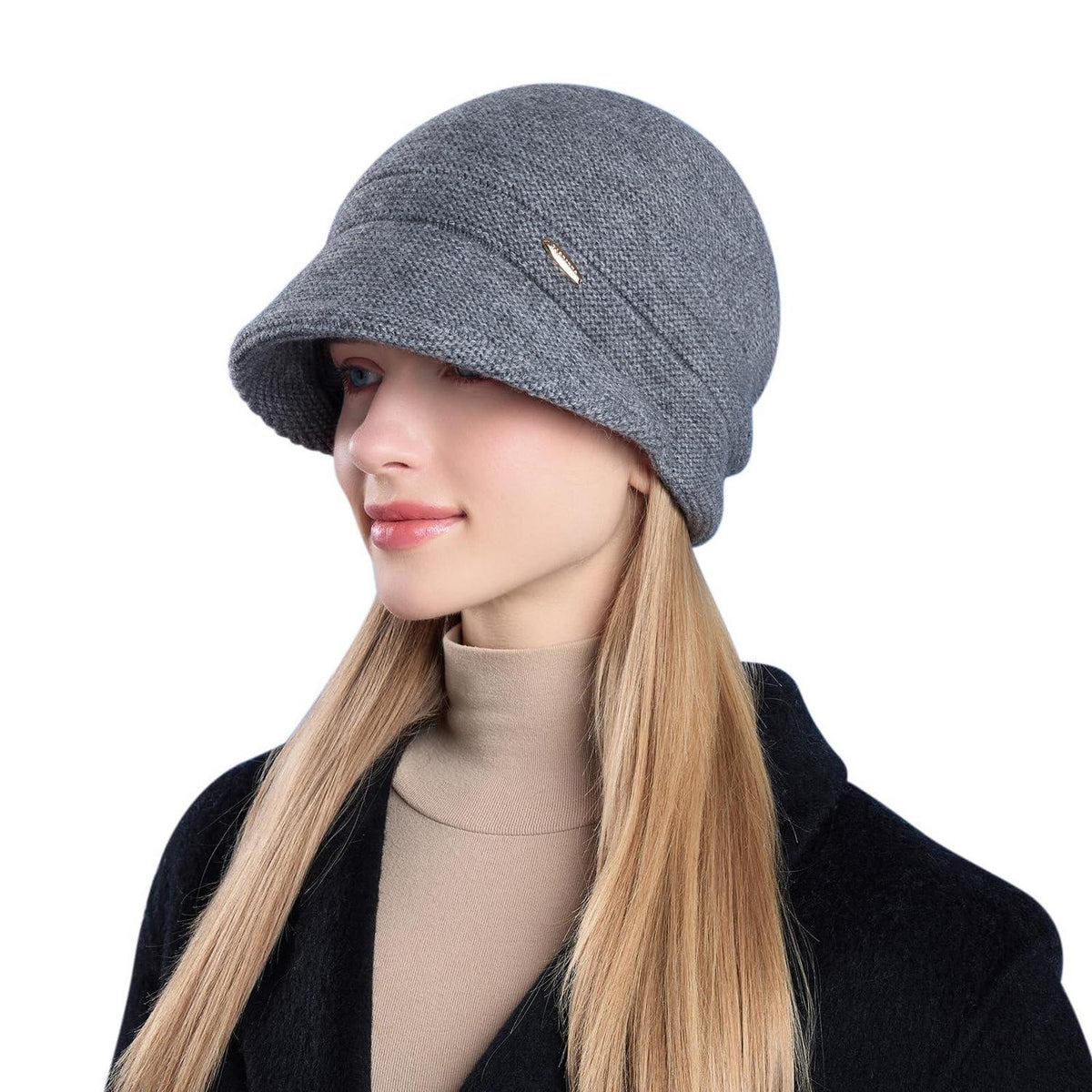Damen Strickmütze mit Visier, warm und slouchy