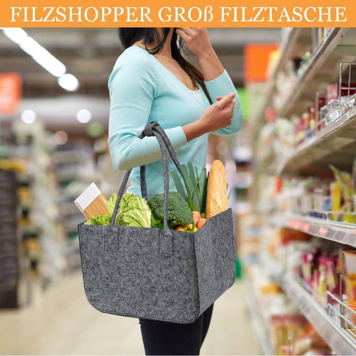 2x 30L Filztasche Einkaufstasche Faltbar Dunkelgrau/Magenta mit Innentasche