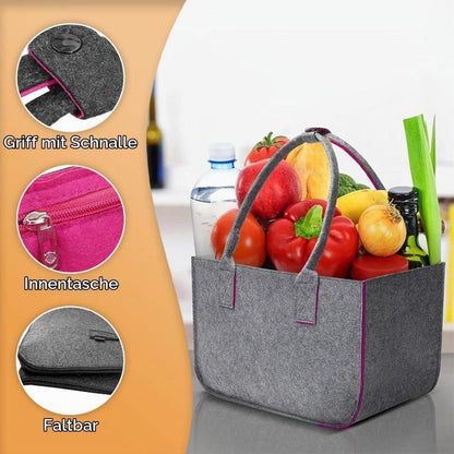 2x 30L Filztasche Einkaufstasche Faltbar Dunkelgrau/Magenta mit Innentasche