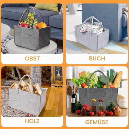 2x 30L Filztasche Einkaufstasche Faltbar Dunkelgrau/Magenta mit Innentasche