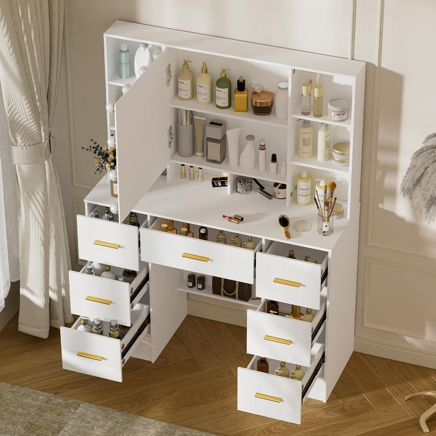 Schminktisch mit LED-Beleuchtung und USB Weiß 40x100x140cm