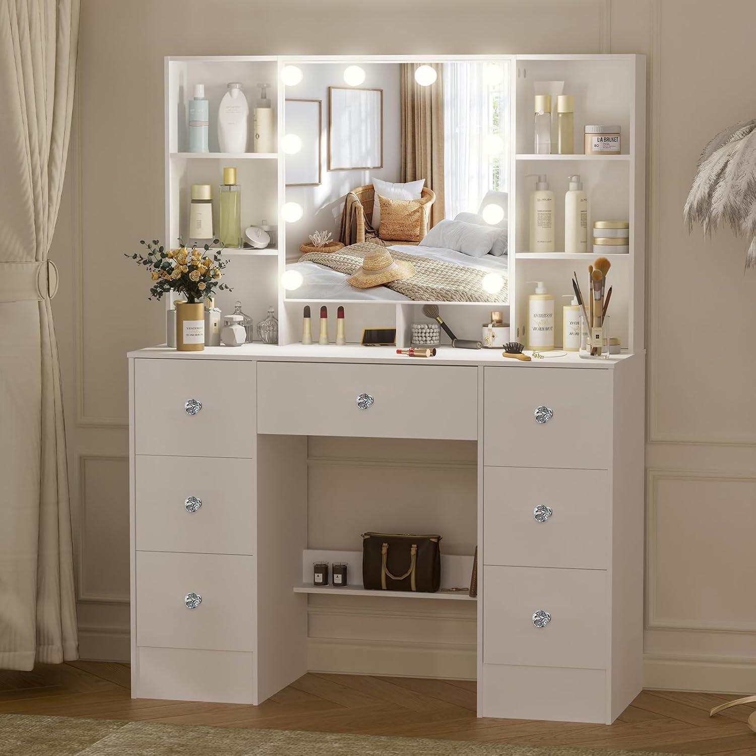 Schminktisch mit Spiegel LED-Beleuchtung Weiß 40x100x140cm