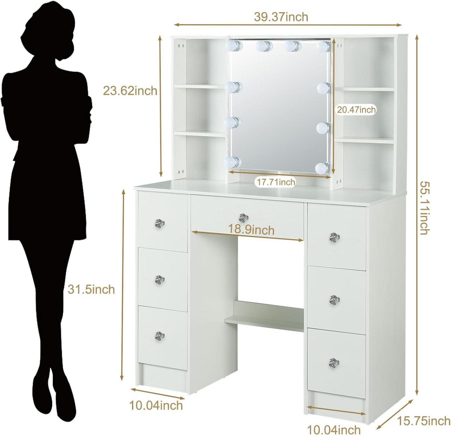 Schminktisch LED-Beleuchtung Spiegel Weiß 40x100x140cm Beauty-Tisch