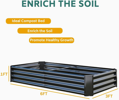 Verzinktes Metall Hochbeet 180x90x30 cm für Garten, Gemüse, Blumen, Kräuter, Schwarz
