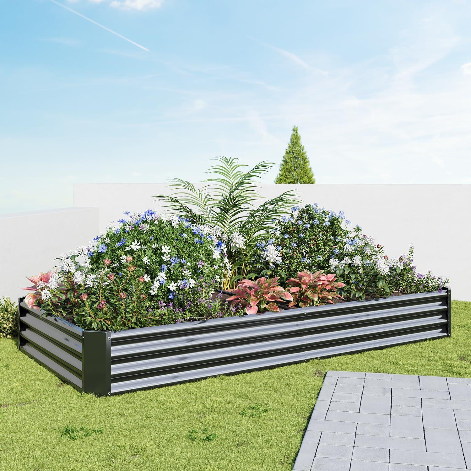 VERFARM Metall Hochbeet-Set 232x113x30 cm Schwarz