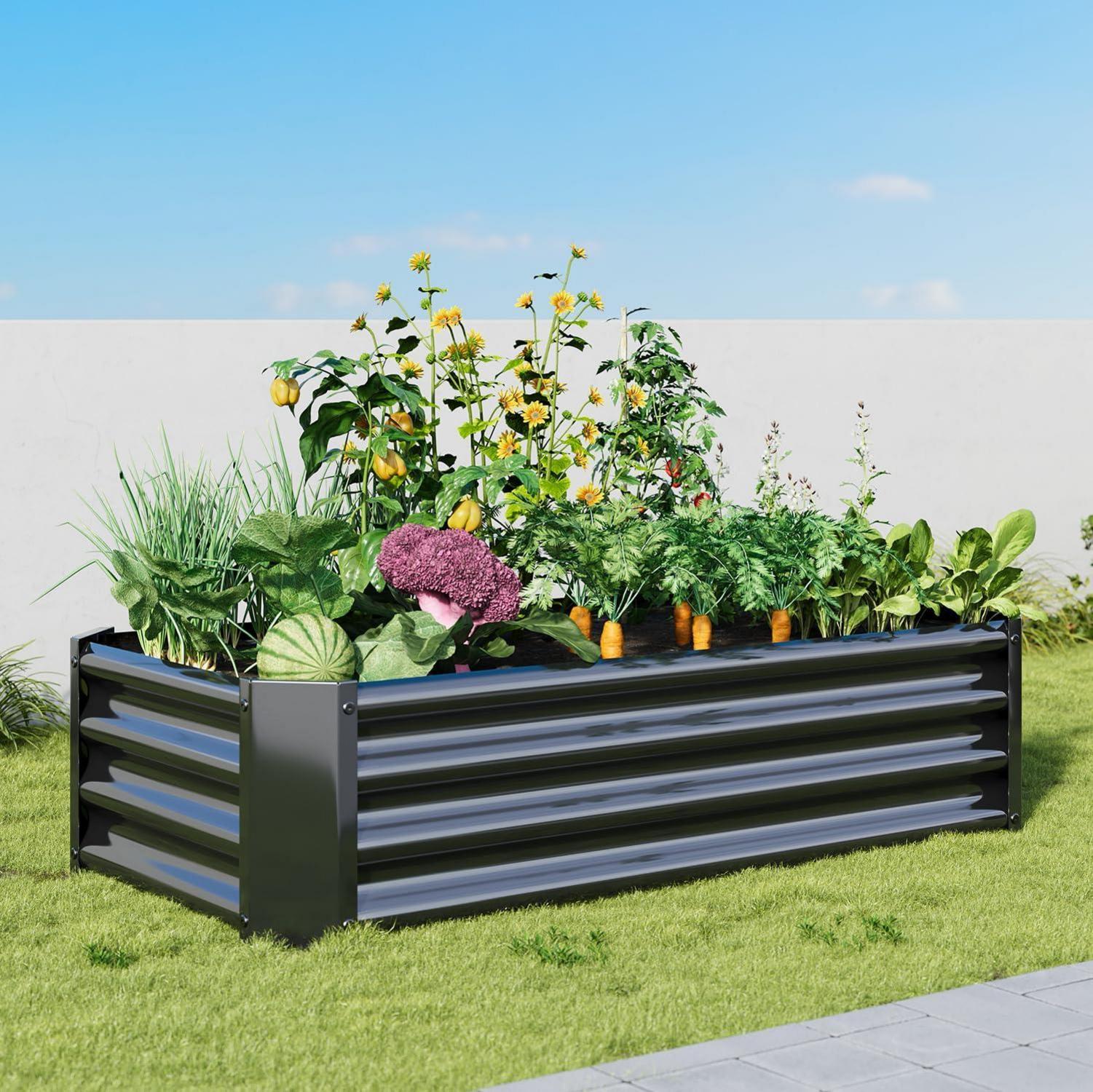 VERFARM Hochbeet-Set Metall Pflanzbeet 120x60x30 cm Schwarz