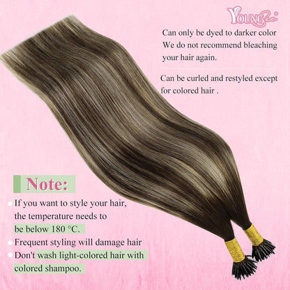Echthaar Nano Ring Extensions Dunkelbraun Ombre Blond 55cm