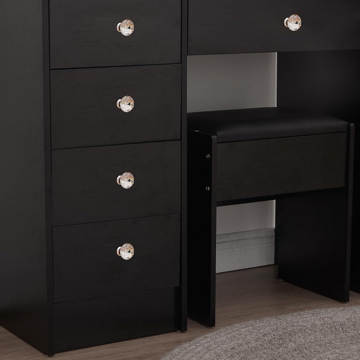 Schminktisch mit Beleuchtung und Spiegel 80x36x130 cm Schwarz
