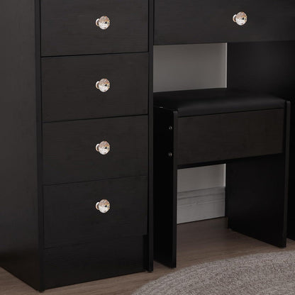 Schminktisch mit Beleuchtung und Spiegel 80x36x130 cm Schwarz