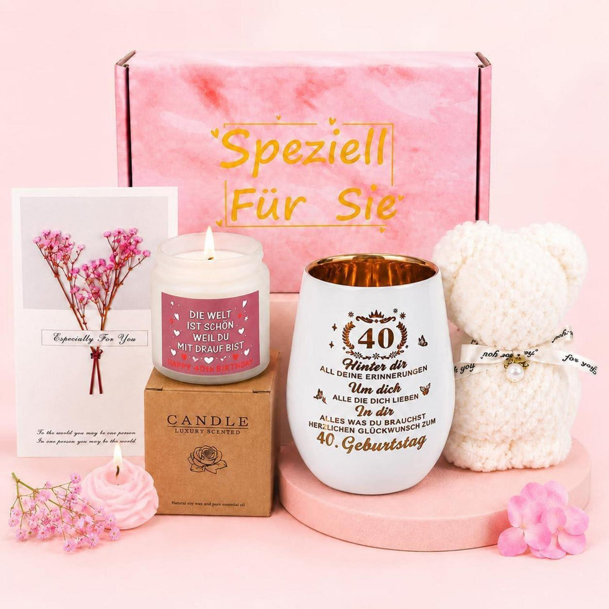 40. Geburtstag Geschenkset für Frauen mit Windlicht & Kerze