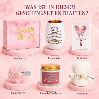 40. Geburtstag Geschenkset für Frauen mit Windlicht & Kerze