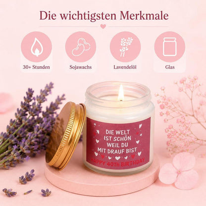 40. Geburtstag Geschenkset für Frauen mit Windlicht & Kerze