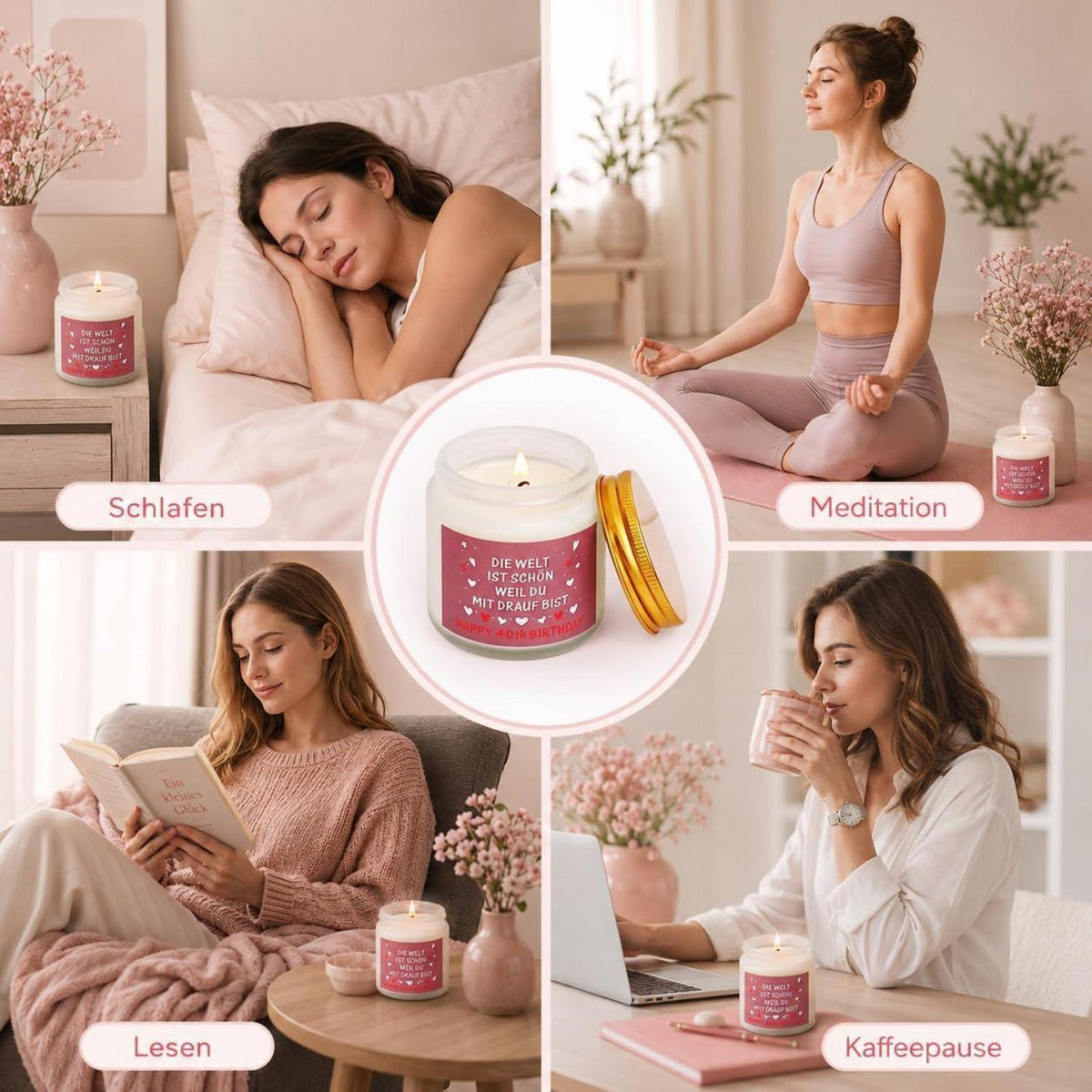 40. Geburtstag Geschenkset für Frauen mit Windlicht & Kerze
