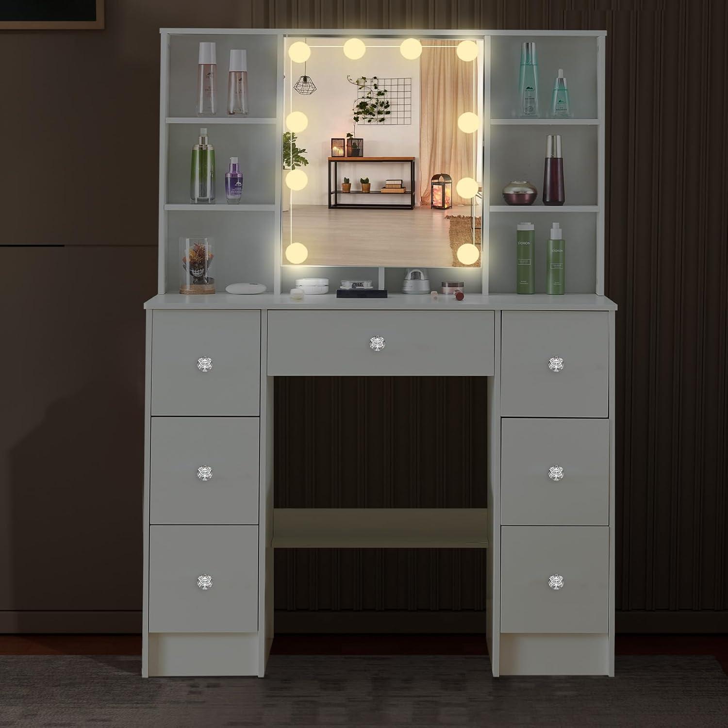 Schminktisch mit Beleuchtung und Spiegel Hocker Kosmetiktisch 100x40x140cm