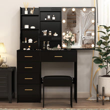 Schminktisch mit Beleuchtung und Spiegel, Frisiertisch Hocker Makeup