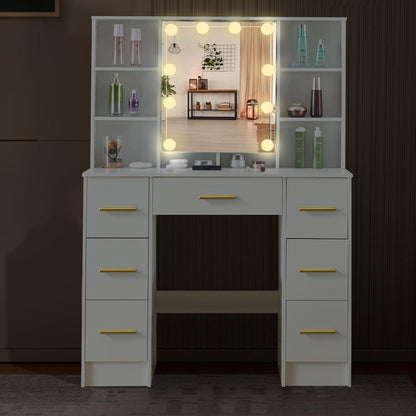 Schminktisch mit Beleuchtung und Spiegel 100x40x140cm