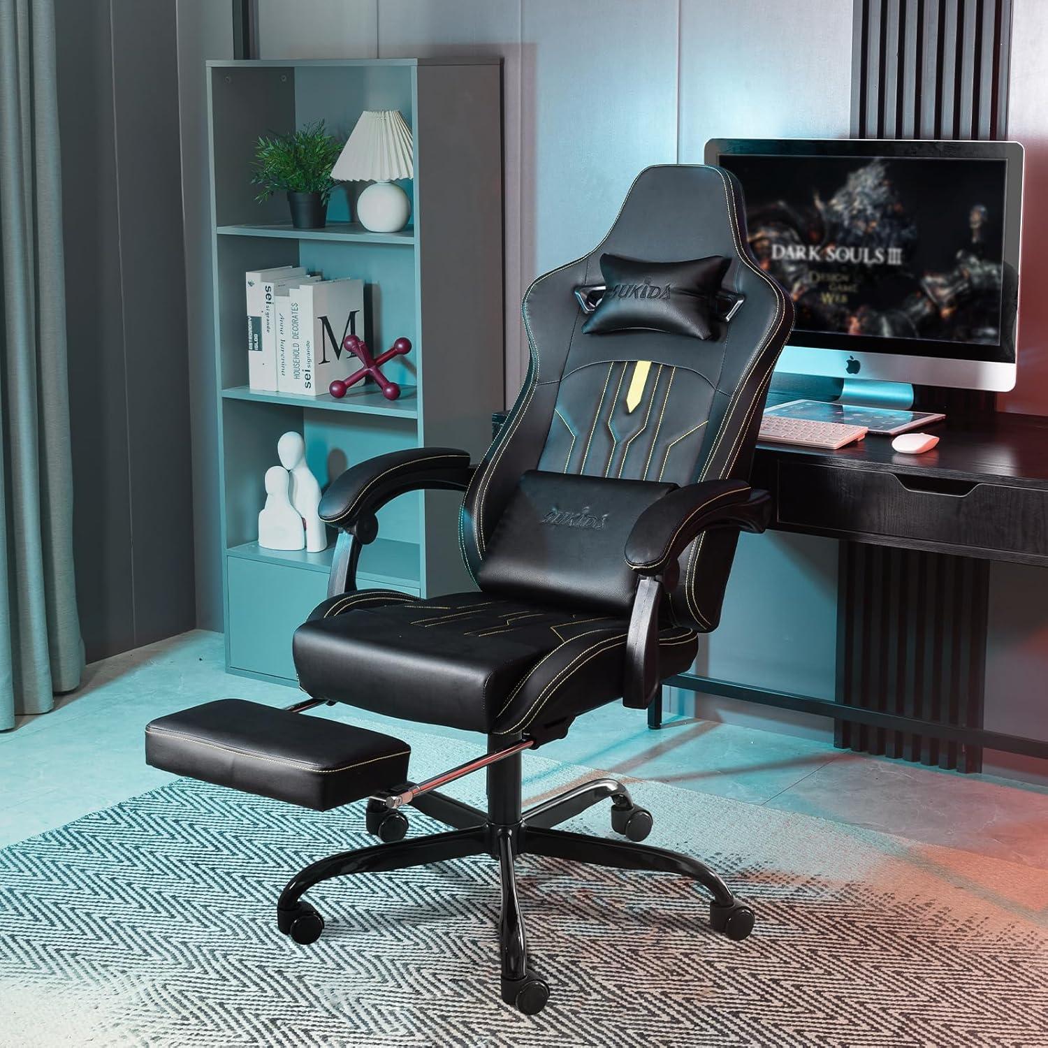 Ergonomischer Gaming Stuhl mit Fußstütze und
