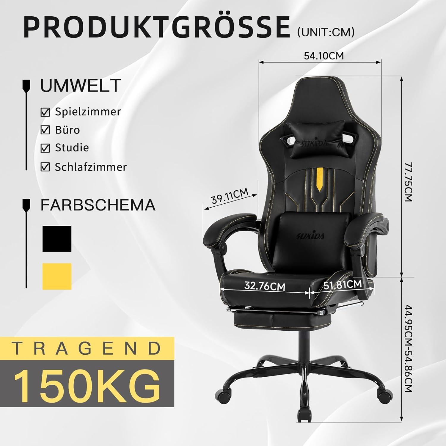 Ergonomischer Gaming-Stuhl mit Fußstütze und Lendenwirbelstütze