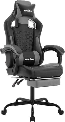 Ergonomischer Gaming-Stuhl mit Fußstütze und Lendenwirbelstütze