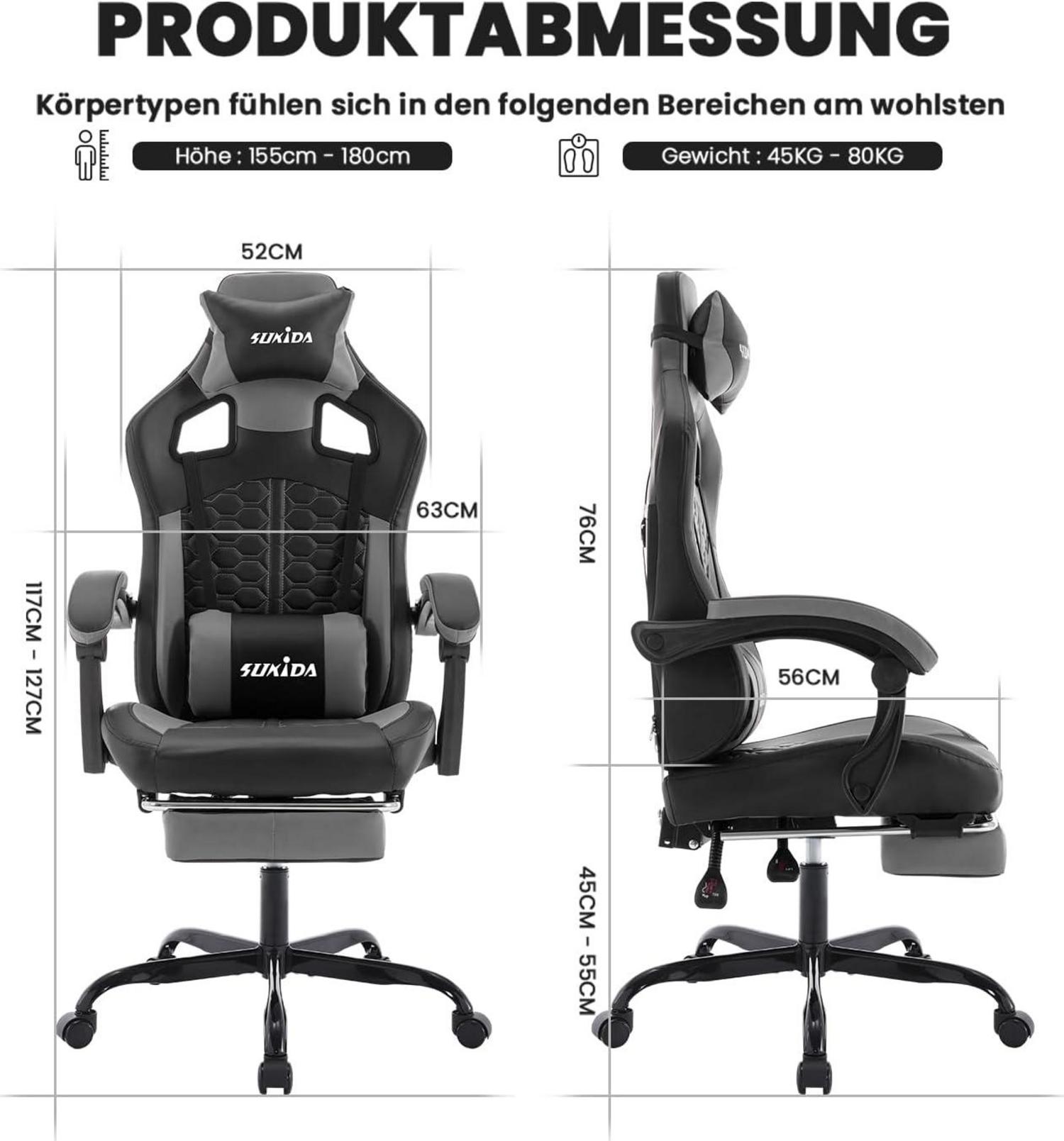 Ergonomischer Gaming-Stuhl mit Fußstütze und Lendenwirbelstütze