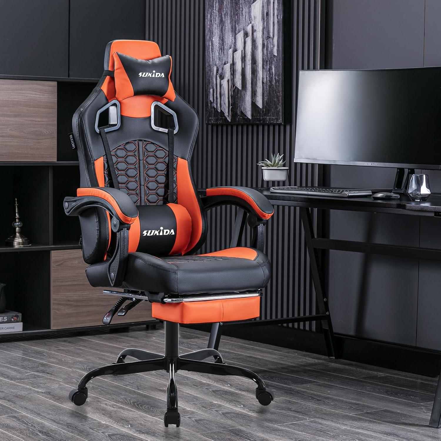 SUKIDA Ergonomischer Gaming-Stuhl mit Fußstütze und