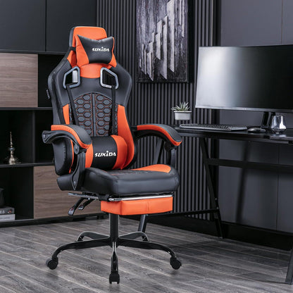 SUKIDA Ergonomischer Gaming-Stuhl mit Fußstütze und