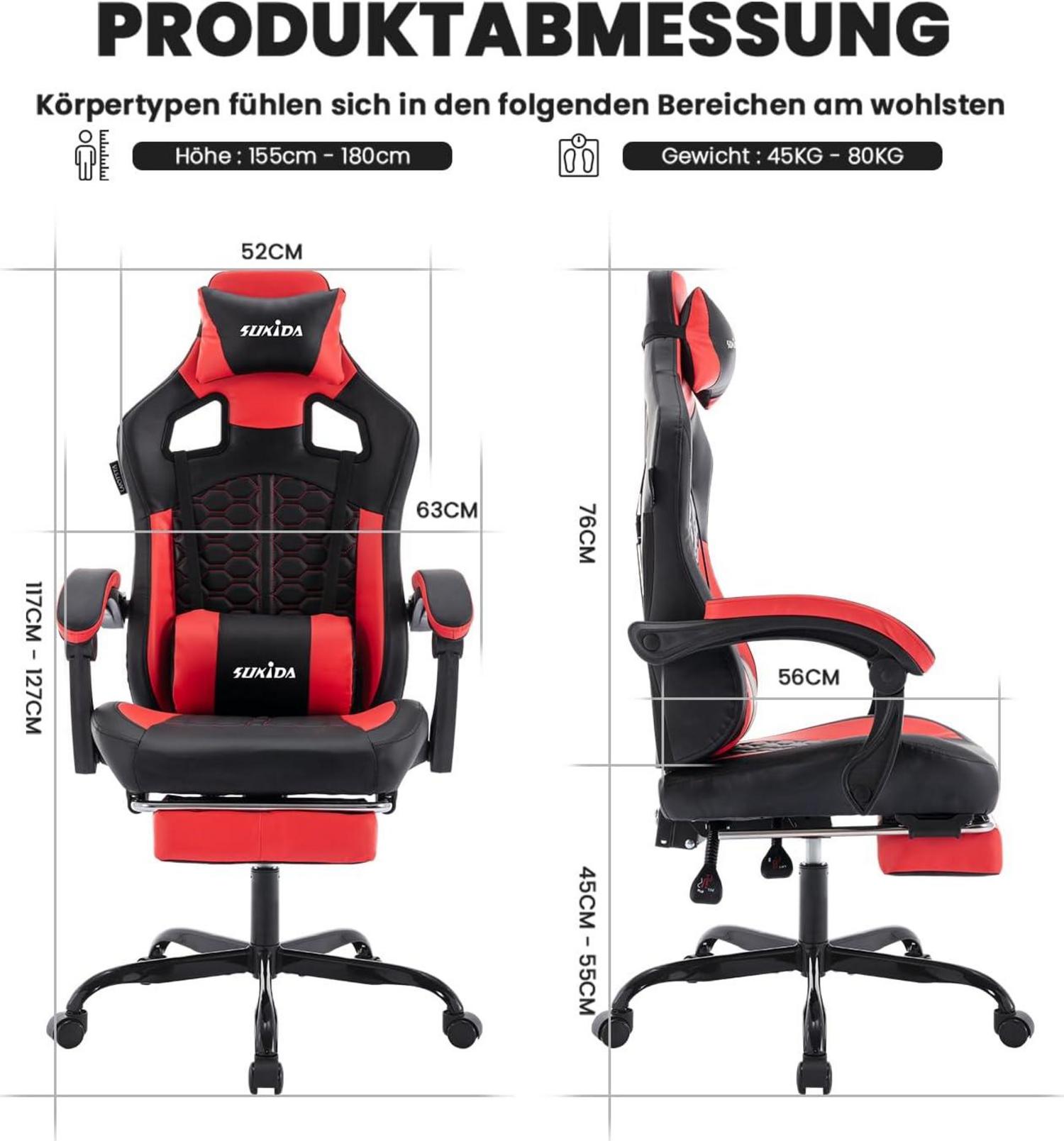 Ergonomischer Gaming-Stuhl mit Fußstütze und Kopfstütze