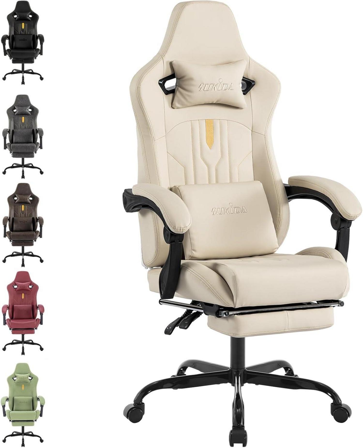 Ergonomischer Gaming Stuhl mit Fußstütze und Lendenwirbelstütze