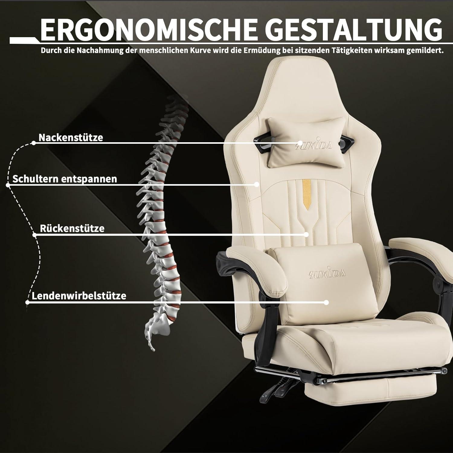 SUKIDA Gaming Stuhl Bürostuhl Ergonomischer Computerstuhl Beige