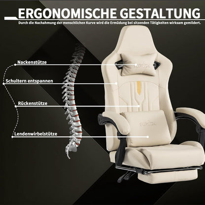 SUKIDA Gaming Stuhl Bürostuhl Ergonomischer Computerstuhl Beige
