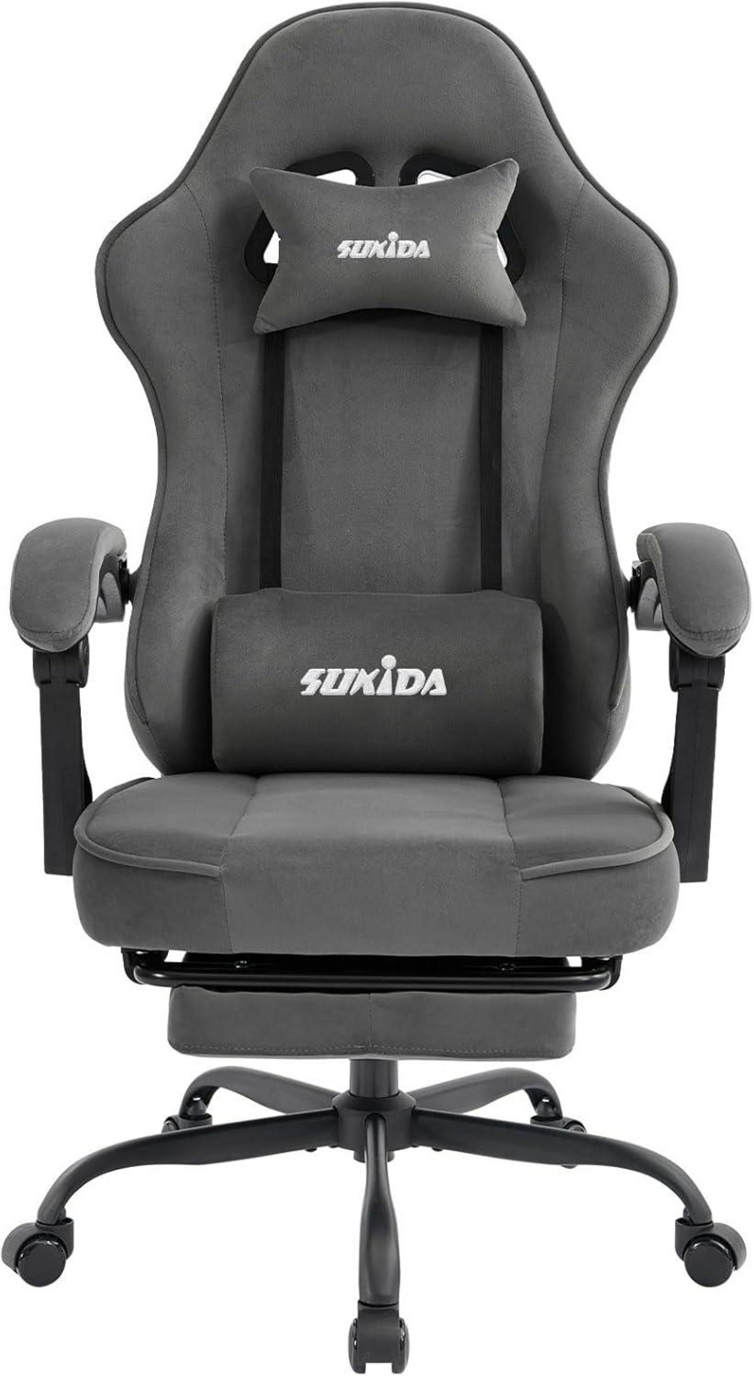 Gaming Stuhl mit Stoffbezug, ergonomisch, verstellbar, Grau