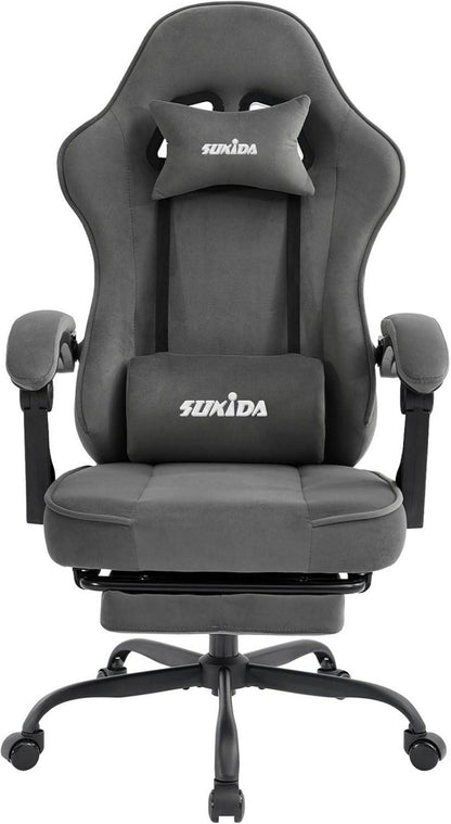 Gaming Stuhl mit Stoffbezug, ergonomisch, verstellbar, Grau