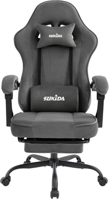 Gaming Stuhl mit Stoffbezug, ergonomisch, verstellbar, Grau