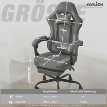 Ergonomischer Gaming Stuhl Stoff Grau mit Fußstütze