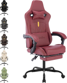 Ergonomischer Gaming Stuhl mit Fußstütze und Lendenwirbelstütze in Rot