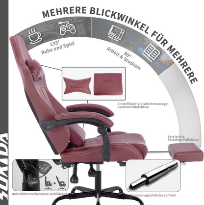 Ergonomischer Gaming Stuhl Computerstuhl mit Fußstütze LendenwirbelstützeRot