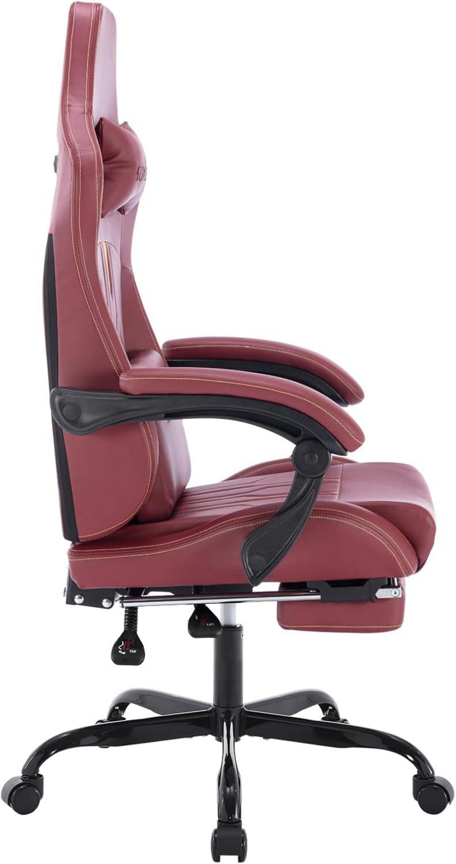 Ergonomischer Gaming Stuhl mit Fußstütze, Lendenwirbelstütze, Rot
