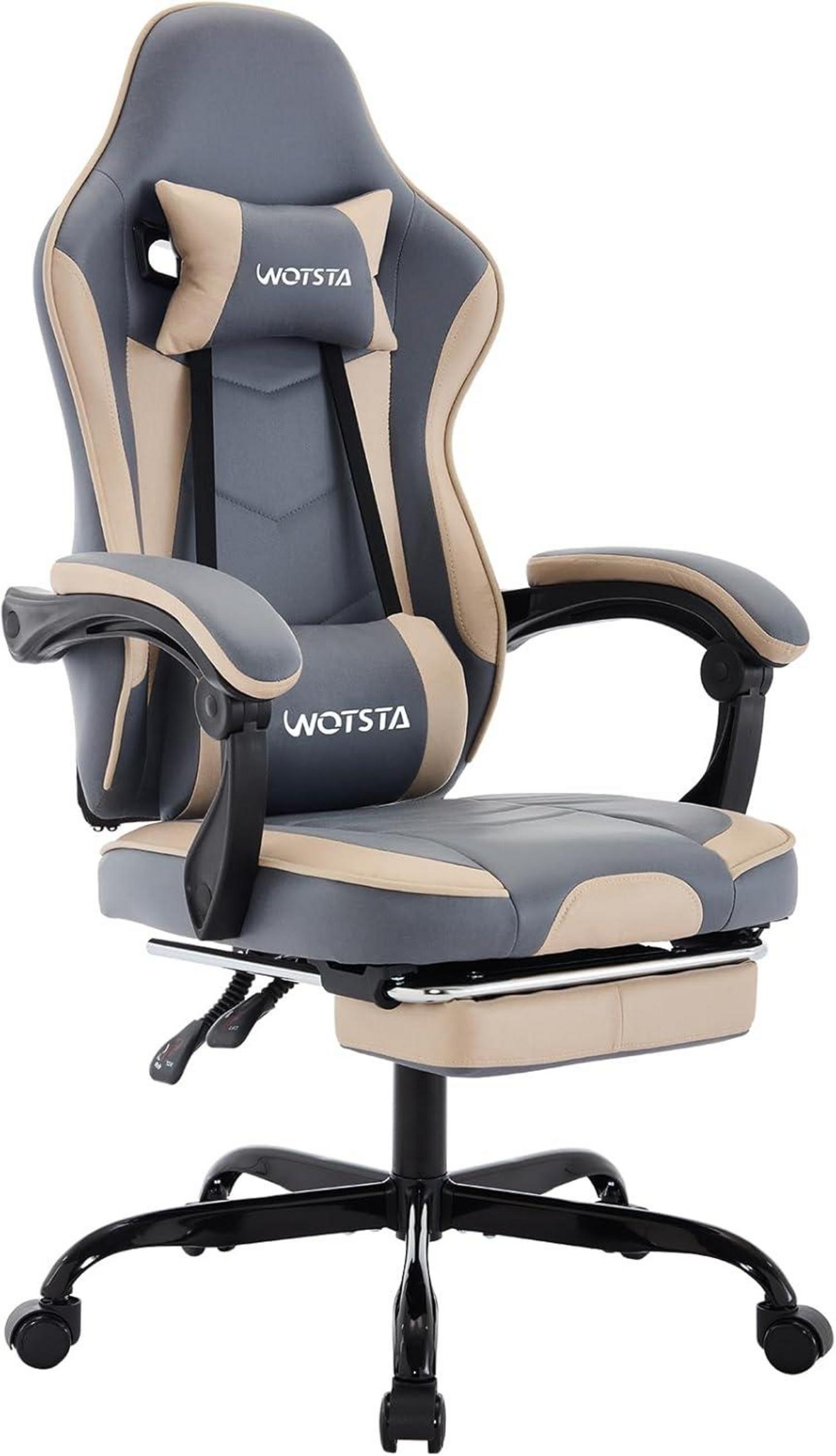 Ergonomischer Gaming Stuhl mit Fußstütze und Lendenwirbelstütze