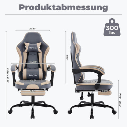 Ergonomischer Gaming Stuhl mit Fußstütze und Lendenwirbelstütze