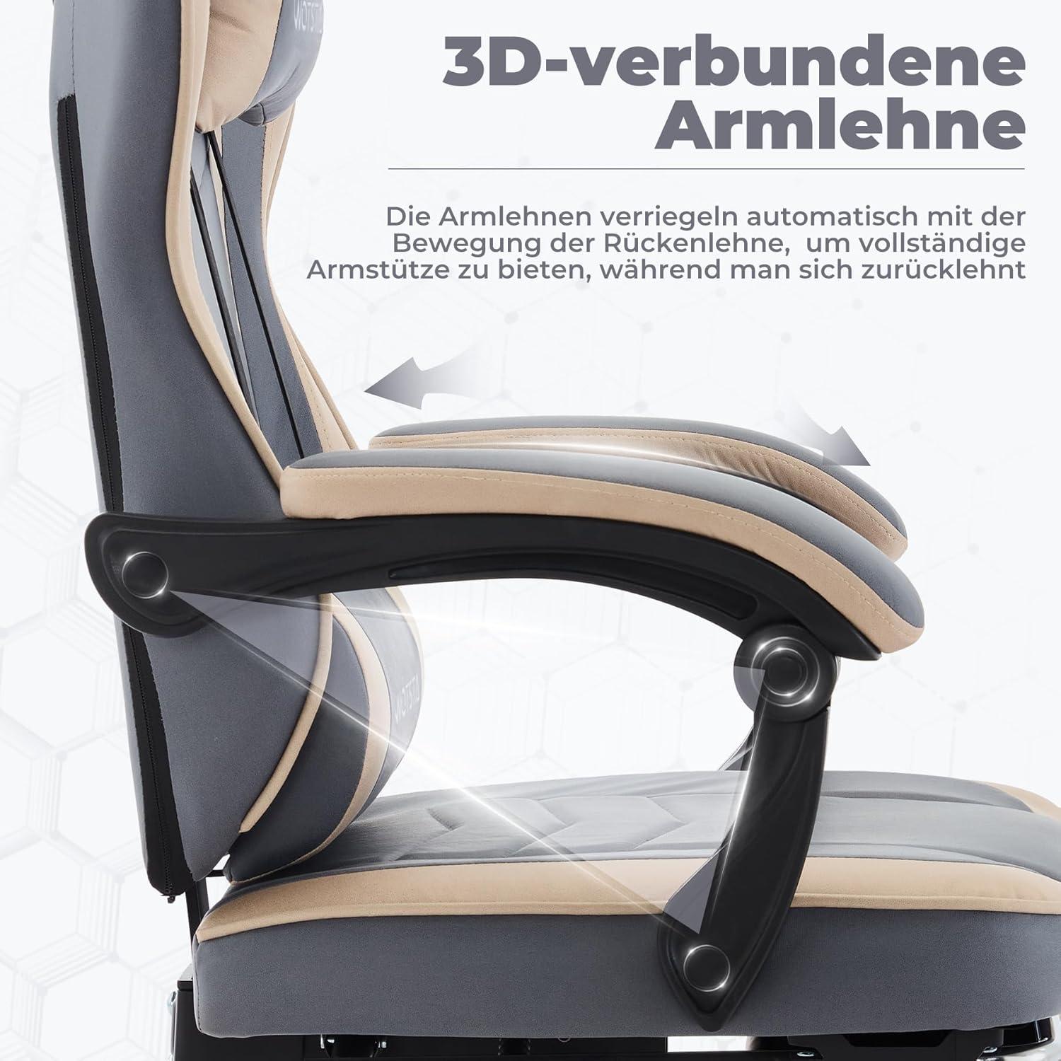 Gaming Chair Ergonomischer Bürostuhl mit Fußstütze Lendenstütze BlauBeige