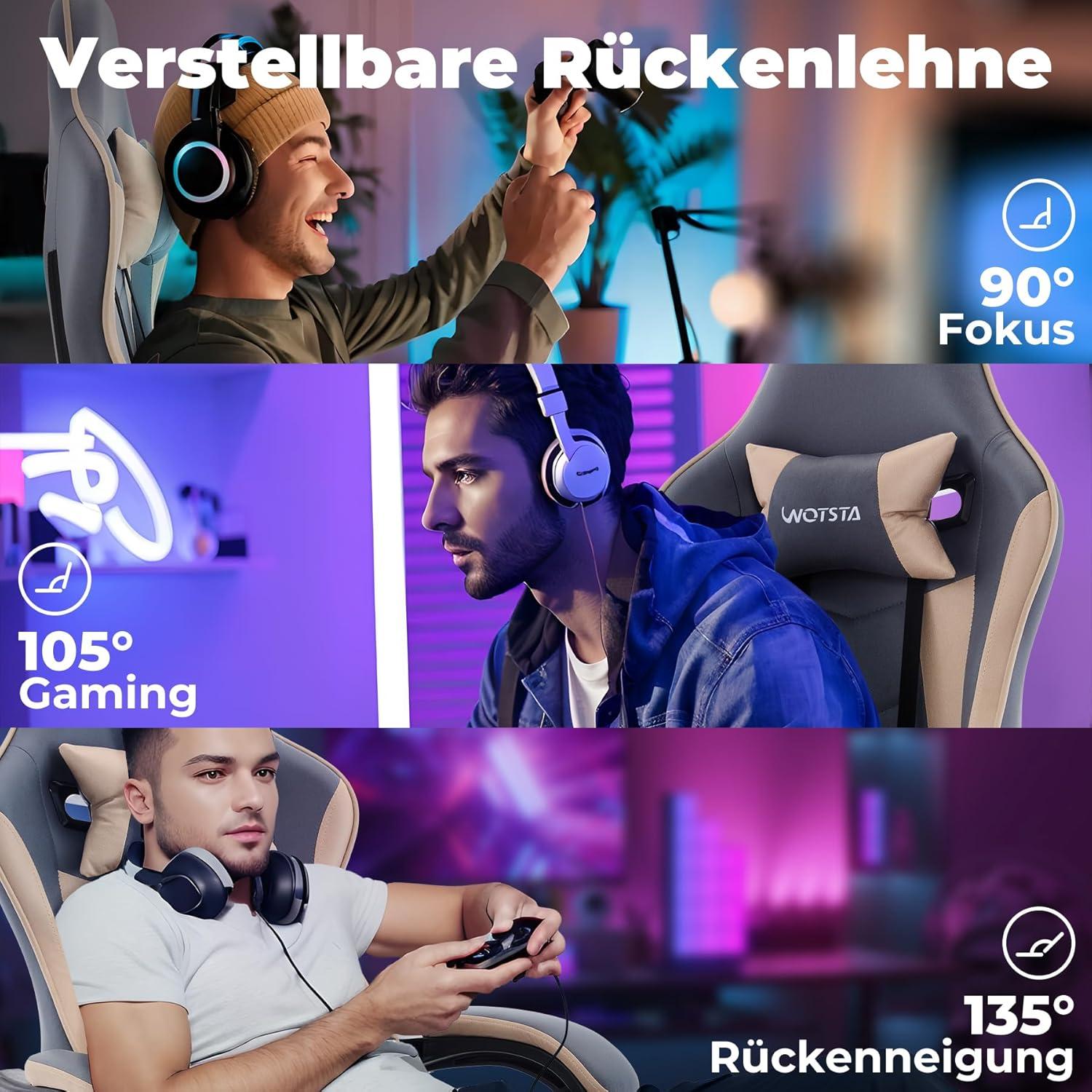 Gaming Chair Ergonomischer Bürostuhl mit Fußstütze Lendenstütze BlauBeige