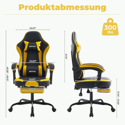 Ergonomischer Gaming Stuhl mit Fußstütze und Lendenwirbelstütze