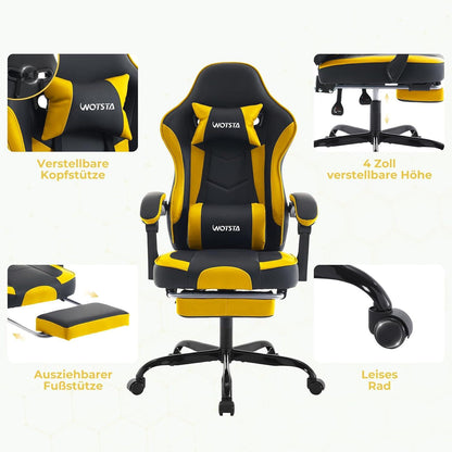 Gaming Chair mit Fußstütze und Lendenwirbelstütze SchwarzGelb