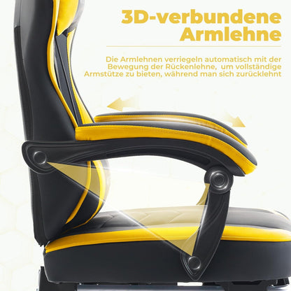 Ergonomischer Gaming Chair Computerstuhl mit Fußstütze SchwarzGelb