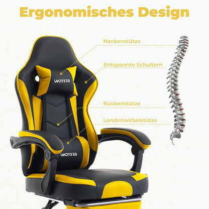 Ergonomischer Gaming Stuhl mit Fußstütze und Lendenwirbelstütze