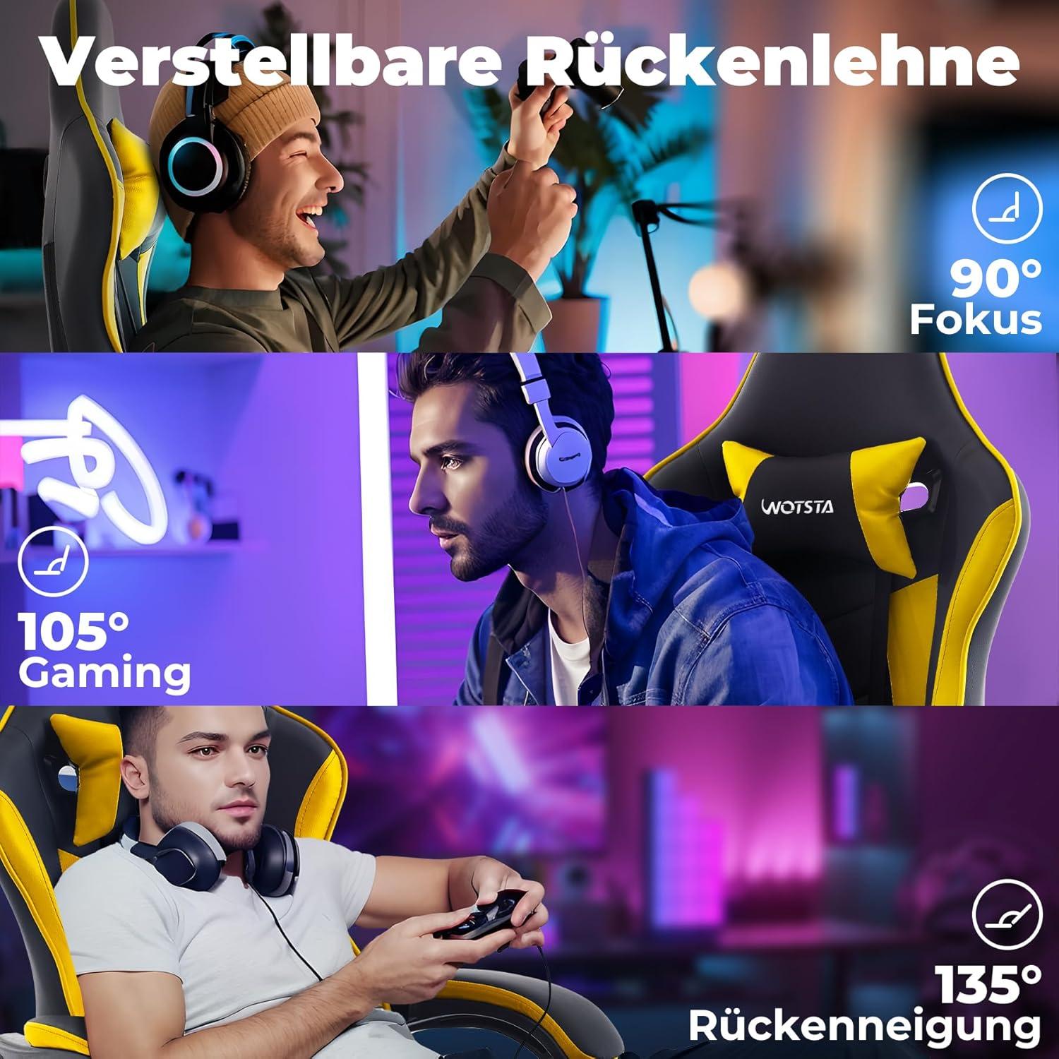 Ergonomischer Gaming Chair Computerstuhl mit Fußstütze SchwarzGelb