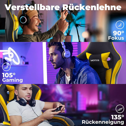 Ergonomischer Gaming Chair Computerstuhl mit Fußstütze SchwarzGelb