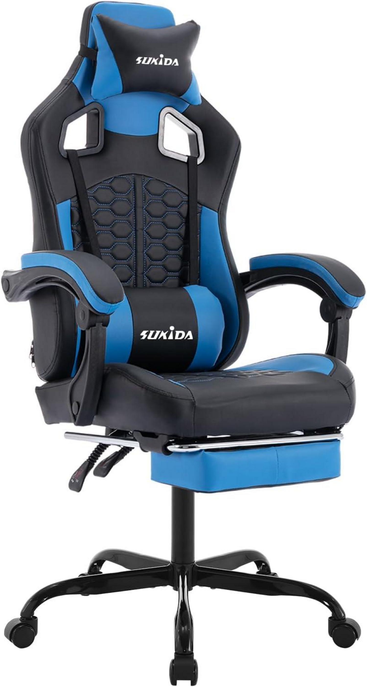 Ergonomischer Gaming-Stuhl mit Fußstütze und Kopfstütze